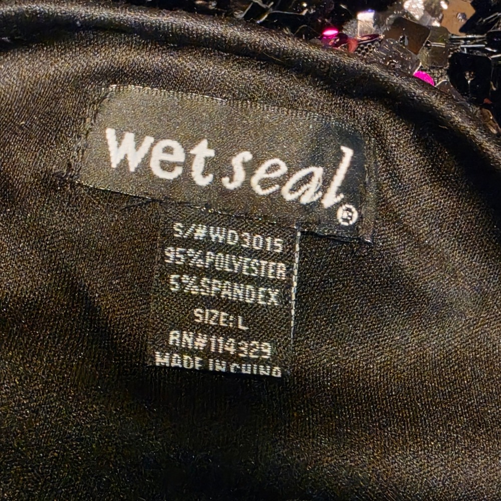 Y2K Wet Seal Womens Sequin Tank Top Black Pink V-Neck Adjustable Straps Size L - Picture 6 of 6